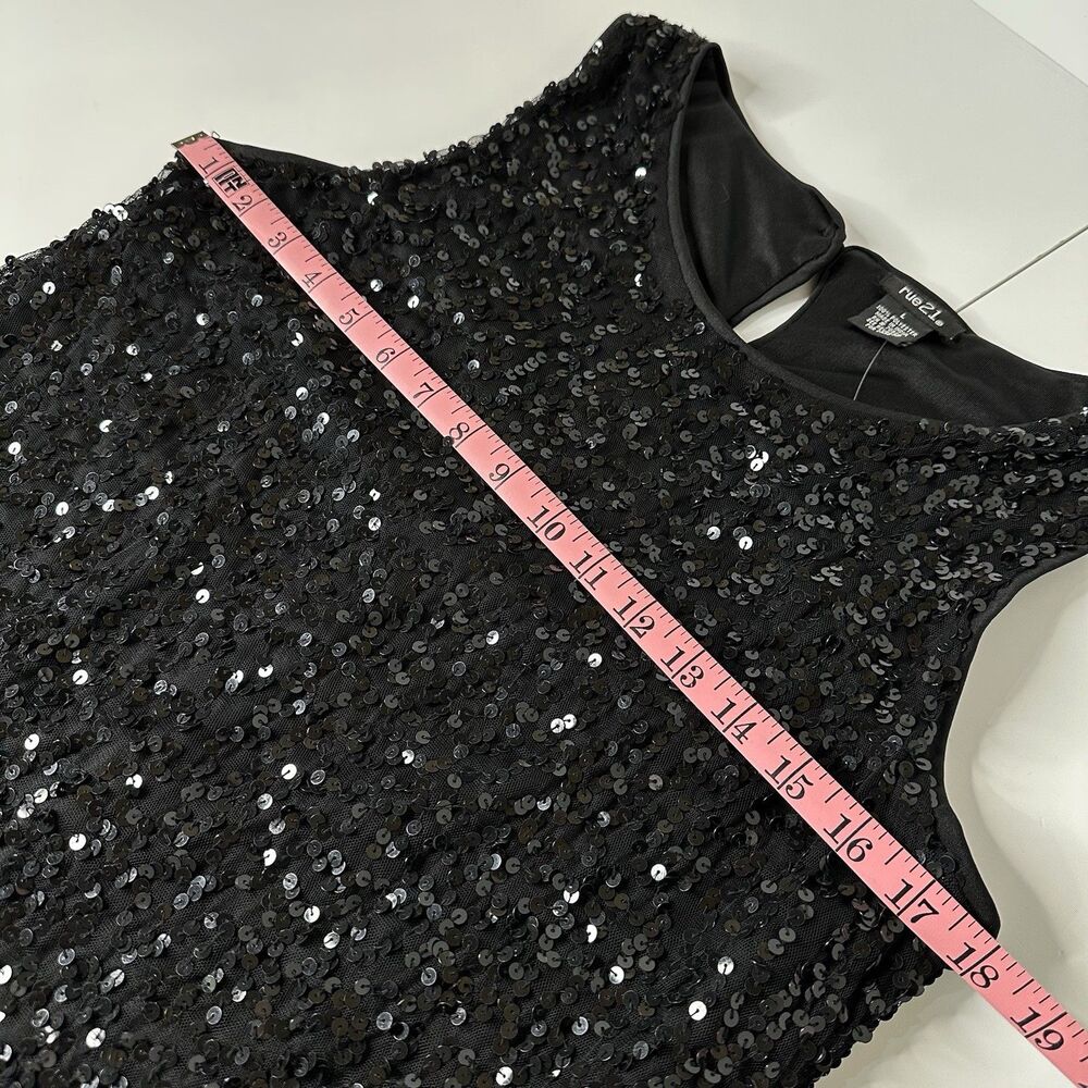 Rue 21 Black Sequin Mini Dress Lined LBD Cocktail Party Glam Event HOCO Sz L - Picture 11 of 14